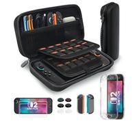 Tixlux 2025 Nintendo Switch 2 Accessories Bundle, Including 1 x Travel Carrying Case, 2 x Tempered Glass Screen Protector, 1 x Clear Protective Case, 6 x Thumb Grips, Compatible with Nintendo Switch 2