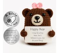 Tixlux Happy Bear Gifts, Handmade Crochet Positive Cute Knitted Bear, with Pocket Hug Lucky Charm, Good Luck | Emotional Support | Get Well Soon | Encouragement | Birthday Gifts for Women Men -Brown