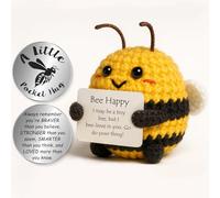 Tixlux Happy Bee Gifts, Handmade Positive Cute Knitted Bee Doll, with Pocket Hug Lucky Charm, Good Luck | Emotional Support | Get Well Soon | Christmas | Birthday Gifts for Women Men Kids