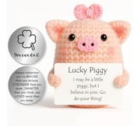 Tixlux Lucky Piggy Gifts, Handmade Positive Cute Knitted Pig Doll, with Pocket Hug Lucky Charm, Good Luck | Emotional Support | Get Well Soon | Christmas | Birthday Gifts for Women Men Kids (Silver Ⅲ)