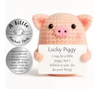 Tixlux Lucky Piggy Gifts, Handmade Positive Cute Knitted Pig Doll, with Pocket Hug Lucky Charm, Good Luck | Emotional Support | Get Well Soon | Christmas | Birthday Gifts for Women Men Kids(Silver Ⅱ)
