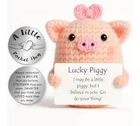 Tixlux Lucky Piggy Gifts, Handmade Positive Cute Knitted Pig Doll, with Pocket Hug Lucky Charm, Good Luck | Emotional Support | Get Well Soon | Christmas | Birthday Gifts for Women Men Kids (Silver Ⅳ)