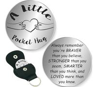 Tixlux Pocket Hug Token, Stainless Steel Lucky Charm with Leather Keychains, Encouragement Gift, Get Well Soon & Teacher Gifts, Long Distance Relationship Keepsake, for Family, Friends, Lovers(Silver)