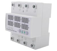 Tixqeaif 3Phase Adjustable Over and Under Voltage Protector Voltmeter Ammeter Monitor 3P4W Din Rail Current Limit Protection 100A