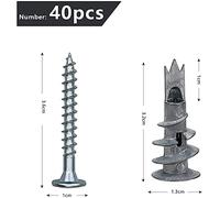 Tixqeaif 40 Pcs Metal Self Drive Anchor Plasterboard Dowels with Screws 4.5 x 35mm for Single-Layer and Double-Clad Plasterboar