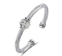 Tiyad Cable Bracelet Stainless Steel Vintage Twisted Wire Composite Open Bangle Bracelet, Adjustable Cuff Bangle Bracelet for Women & Men, Girls, Teens, Mother, 2.76*2.76*0.39, Metal, black onyx