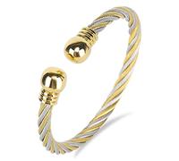 Tiyad Stainless Steel Golden Silver Twisted Cable Bracelet Adjustable Cuff Bangle Bracelets For Women, 2.5*2.5*0.4, Stainless Steel