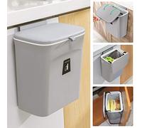 Tiyafuro None Brand 2.4 Gallon Kitchen Compost Bin for Counter Top or Under Sink, Hanging Small Trash Can with Lid for Cupboard/Bathroom/Bedroom/Office/Camping, Mountable Indoor Compost Bucket, Gray