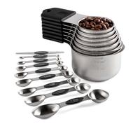 tiyao 16Pc Magnetic Stainless Steel Measuring Cups & Spoons Set, 7 Heavy Duty Cups,8 Double Sided Spoons with Leveler Black
