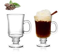 TIYETTIYI Set of 2 Latte Glasses Coffee Mug Espresso Cups Cappuccino Tea Iced Coffee Glasses Hot Drink Large Mug with Handle Ideal for Ice Cream Latte Hot Chocolate (250ml)