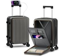 TIYFIY Carry On Luggage Airline Approved, 20 Inch Expandable PC HardShell Suitcase with Front Pocket, USB Charging Port, Hardside Case with Brake Spinner Wheels TSA Lock for Travel, Iron grey, 20 inch
