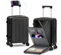 TIYFIY Carry On Luggage Airline Approved, 20 Inch Expandable PC HardShell Suitcase with Front Pocket, USB Charging Port, Hardside Case with Brake Spinner Wheels TSA Lock for Travel, Black, 20 inch