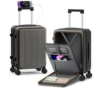 TIYFIY Carry On Luggage Airline Approved, 20 Inch Expandable PC HardShell Suitcase with Front Pocket, USB Charging Port, Hardside Case with Brake Spinner Wheels TSA Lock for Travel, Iron grey, 20 inch
