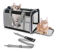 TIYOLAT Pet Carrier for Large Cats of 20 Lbs, Collapsible Carrier Bag for Big Cat or 2 Kittens,Soft Sided Puppy Carrier with Sturdy Travel Transport Strap, Adequate Ventilation, 4 Mesh Windows(Black)