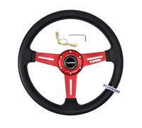 Tiypeor Racing Steering Wheel 13" 330mm, 6 Bolt JDM Car Accessory with Red Grooved Spoke Bracket and Horn Button, for Racing Simulators, Rally, and Modified Cars