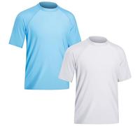 TIZAX 2 Pieces Men's Rash Vest Short Sleeve UV Shirt UPF 50+ Sun Protection Swim Tops Quick Dry Rash Guard Shirts White+Lightblue S