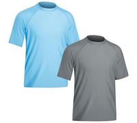 TIZAX 2 Pieces Men's Rash Vest Short Sleeve UV Shirt UPF 50+ Sun Protection Swim Tops Quick Dry Rash Guard Shirts Gray+Lightblue S