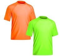 TIZAX 2 Pieces Men's Rash Vest Short Sleeve UV Shirt UPF 50+ Sun Protection Swim Tops Quick Dry Rash Guard Shirts Green+Orange S