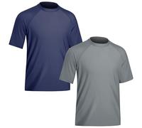 TIZAX 2 Pieces Men's Rash Vest Short Sleeve UV Shirt UPF 50+ Sun Protection Swim Tops Quick Dry Rash Guard Shirts Navyblue+Gray XL