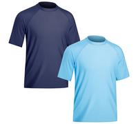 TIZAX 2 Pieces Men's Rash Vest Short Sleeve UV Shirt UPF 50+ Sun Protection Swim Tops Quick Dry Rash Guard Shirts Navyblue+Lightblue M