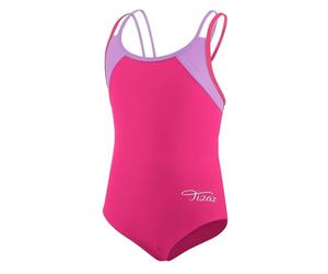 TIZAX Girls One Piece Swimsuit Solid Cross Back Multi Straps Swimwear Quick Dry Beach Swimming Costume Rose Red 5 Years