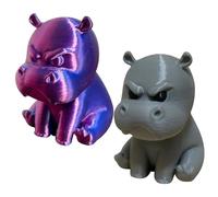 Tizee 2Pcs 3D Printed Angry Little Hippo Figure, Creative Home Office Decor & Gift, Mini Pygmy Hippo Statue for Desk & Bookshelf