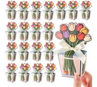 Tizee 3D Floral Gable Boxes with Ribbon - Mini Gift Bags for Party Favors, Birthday, Wedding, Mothers Day, Cookies, Candy, and More (20 Pack)
