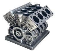 Tizee V8 Engine Model Pen Pencil Holder - Creative Desk Organizer for Home Office| Resin Desktop Stationery Storage with Compartments | Gift for Car Enthusiasts, Mechanics, and Engineers (silvery-B)