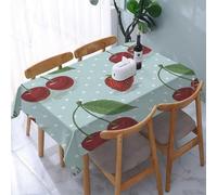 Tizhweqo 3D Cherry Table Cloth Square 100x100 cm, Polka Dots Table Cover Machine Washable Wipeable Water Resistant Tablecloth for Kitchen Dining Party 39x39 in Q.P2063