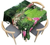 Tizhweqo 3D Garden Scene Table Cloth Rectangular 140x180 cm, Countryside Cottage Table Cover Machine Washable Wipeable Water Resistant Tablecloth for Kitchen Dining Party 55x70 in Q.P44