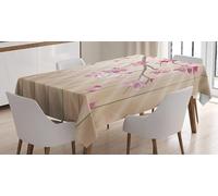 Tizhweqo 3D Japanese Cherry Blossom Table Cloth Rectangular 140x220 cm, Retro Wood Grain Table Cover Machine Washable Wipeable Water Resistant Tablecloth for Kitchen Dining Party 55x86 in Q/P5646