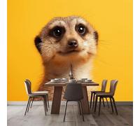 Tizhweqo 3D Panoramic Wallpaper Mural Meerkat Photo Wallpaper Yellow Pattern 150x105 cm (WxH) Non-Woven Art Print Wall Mural Poster Picture for Living Room Bedroom Kitchen Hallway Wall Decor 1785v