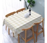 Tizhweqo 3D Plaid Table Cloth Rectangular 140x280 cm, Khaki Table Cover Machine Washable Wipeable Water Resistant Tablecloth for Kitchen Dining Party 55x110 in Q.P2019