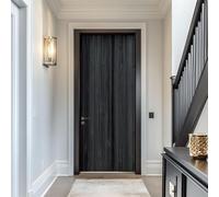 Tizhweqo Black Wood Grain Door Stickers for Interior Doors Vertical Stripes Pattern 3D Door Decals Self Adhesive Door Murals Art Sticker for Bedrooms Bathroom Living Room Home Decor 77 x 200 cm a6778