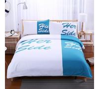 Tizhweqo His Side Her Side King Size Duvet Cover Sets Romantic Bedding Sets Soft Microfibre 3D Printed Blue White Quilt Cover with 2 Pillowcases with Zipped Closure B3118