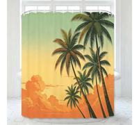 Tizhweqo Island Scenery Print Narrow Shower Curtain 120x180cm Polyester | Coconut Tree Design: Mould Resistant, Water Repellent, Quick Dry, 8 Hooks, for Narrow Shower Cubicle & Small Bathroom