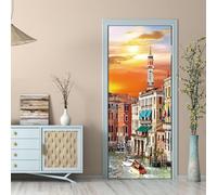 Tizhweqo Italy Door Stickers for Interior Doors Venice Pattern 3D Door Decals Self Adhesive Door Murals Art Sticker for Bedrooms Bathroom Living Room Home Decor 95 x 215 cm a3293