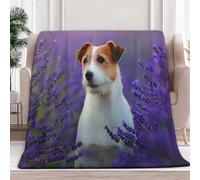Tizhweqo Jack Russell Terrier Printed Blanket, 3D Purple Lavender Fluffy Fleece Flannel Throw Blanket Lightweight Soft Warm Blankets for Couch Sofa Bed Travel Bedroom Decor 180x200 cm 1598p