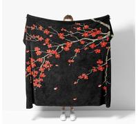 Tizhweqo Plum Blossom Printed Blanket, 3D Chinese Style Fluffy Fleece Flannel Throw Blanket Lightweight Soft Warm Blankets for Couch Sofa Bed Travel Bedroom Decor 150x200 cm 7537p