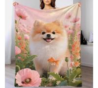 Tizhweqo Pomeranian Printed Blanket, 3D Flowers Fluffy Fleece Flannel Throw Blanket Lightweight Soft Warm Blankets for Couch Sofa Bed Travel Bedroom Decor 200x200 cm 2526t