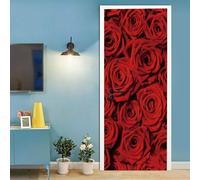 Tizhweqo Red Roses Door Stickers for Interior Doors Red Roses Pattern 3D Door Decals Self Adhesive Door Mural Fridge Sticker Poster Art Wall Paper for Home Decor 80x210 cm 6573a