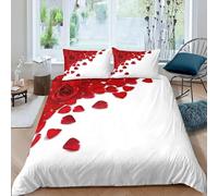 Tizhweqo Rose Petal Duvet Cover King size Romantic Bedding Sets 3D Printed White Duvet Cover Sets Soft Microfibre Quilt Cover with 2 Pillowcases, with Zipped Closure A1474