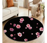 Tizhweqo Round Rugs 80cm Cherry Blossoms, Round Area Rug 3D Pink Flowers Short Pile Carpet, Circle Rug Machine Washable Non-Slip Floor Mat for Living Room Bedroom Kitchen YDT1715
