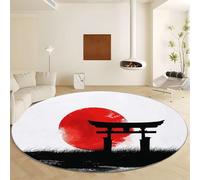Tizhweqo Round Rugs 80cm Japan Round Area Rug 3D Japanese Style Architecture Short Pile Carpet, Circle Rug Machine Washable Non-Slip Floor Mat for Living Room Bedroom Kitchen YDT371
