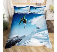 Tizhweqo Skier Duvet Cover Single Ski Bedding Sets 3D Printed Sports Duvet Cover Sets Soft Microfibre Quilt Cover with 2 Pillowcases, with Zipped Closure A3049