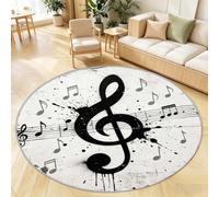 Tizhweqo Small Round Rugs 60cm Music Notes, Round Area Rug 3D Music Theme Short Pile Carpet, Circle Rug Machine Washable Non-Slip Floor Mat for Living Room Bedroom Kids Room YDT3050