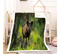 Tizhweqo Wild Boar Fleece Throw Blanket, 3D Woodland Sherpa Fleece Blanket, Soft Cosy Fluffy Blankets for Beds, Sofa and Couch, Warm Throws for Winter for Kids Adults, 150x150cm YGR112