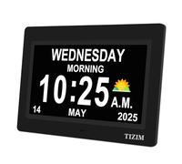 TIZIM Dementia Clock with Day and Date for Seniors, Digital Clock large display Electronic Calendar, 13 Alarms Custom Reminders clocks for bedroom living room. (Black, 7 Inches)