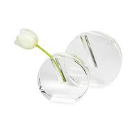 Tizo Design Clear Elegant Round Crystal Glass Bud Vase, Small Heavy Crystal 1.75” Thick Flat Round Vase, Boutique Quality Home Décor (4.75" x 5.12" x 1.75”)