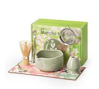 TIZU Matcha Tea Set, 8 Pcs Matcha Set Whisk, Matcha Bowl with Spout, Scoop, Spoon, Sifter, Whisk Holder, Traditional Japanese Tea Ceremony Gift for Matcha Lovers (green)